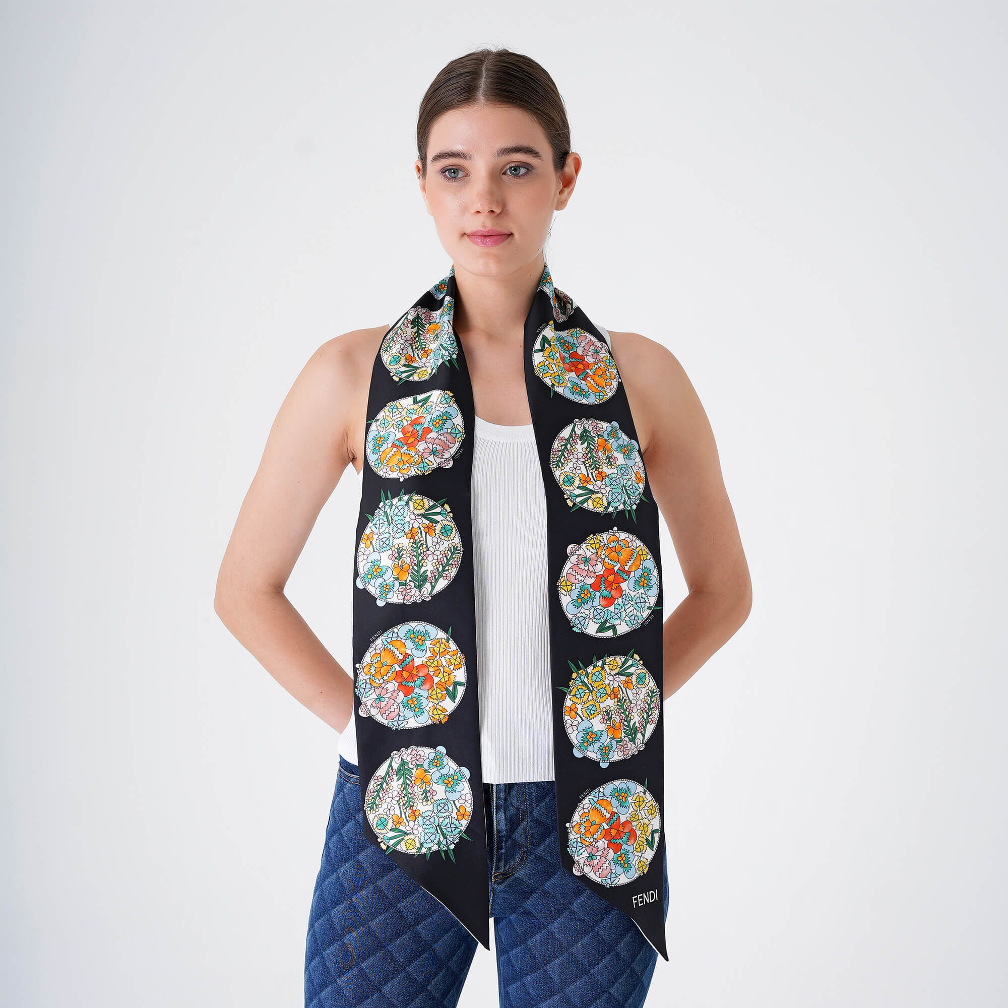 Fendi - Multicolor Silk Floral Printed Reversible Scarf